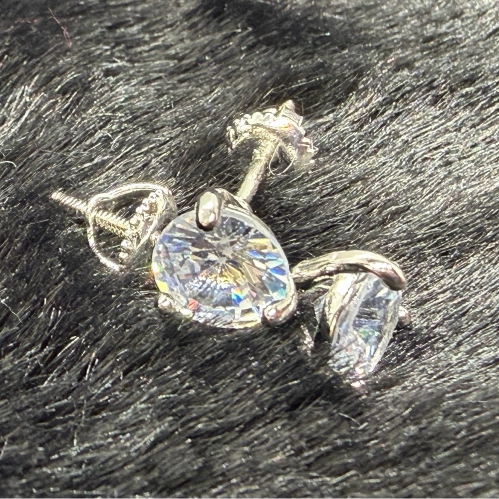 Silver-Tone Clear Crystal Stud Earrings